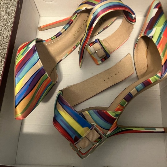 Liliana Shoes - Liliana Red and Pink Heels with Ankle Strap and High Wedge